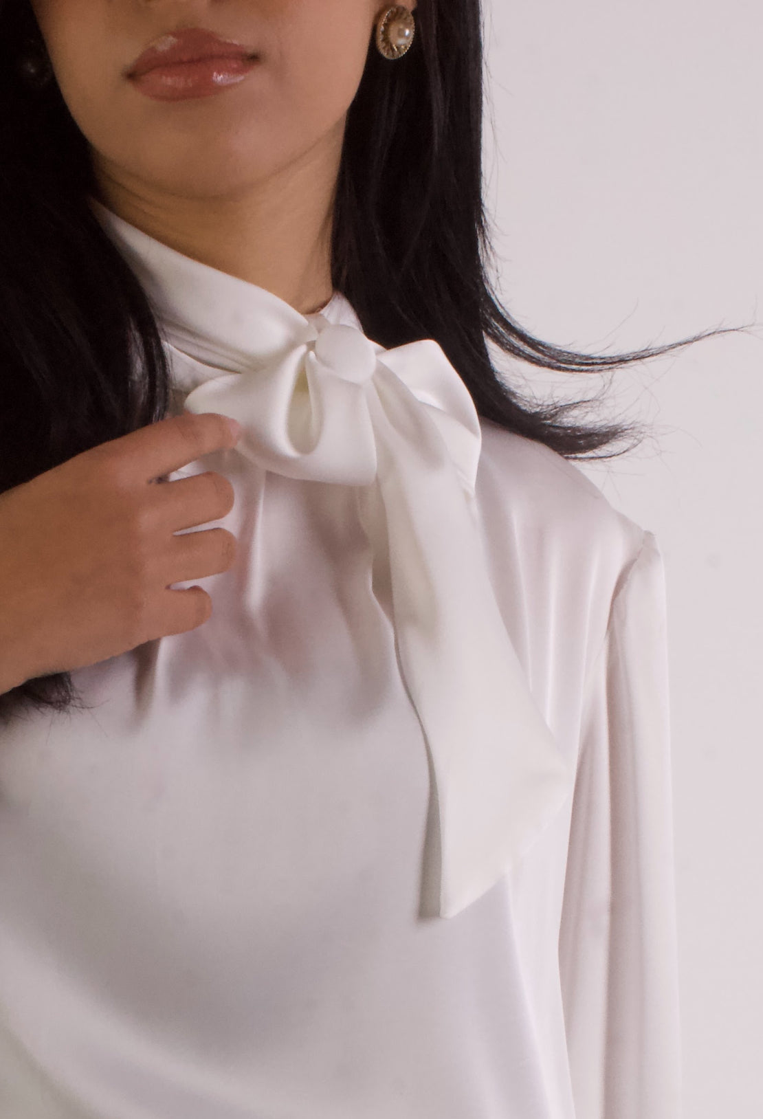 Bow Button Satin Blouse