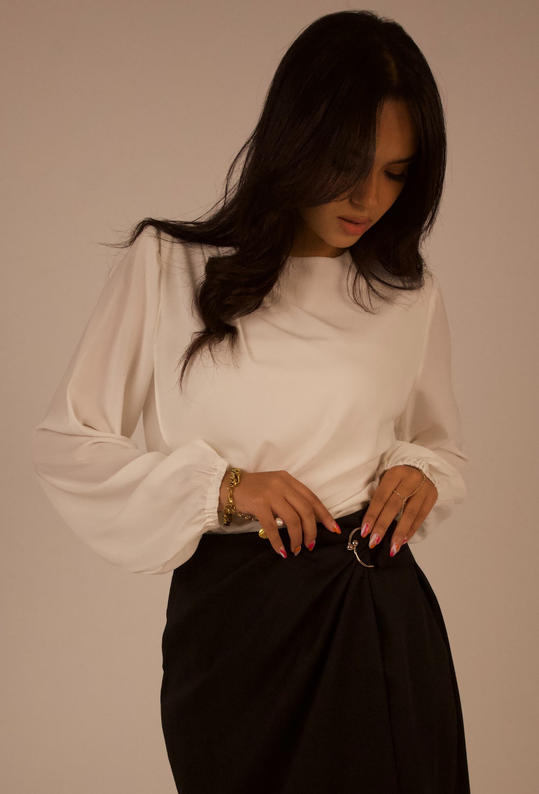 Shoulder-Pleated Chiffon Blouse