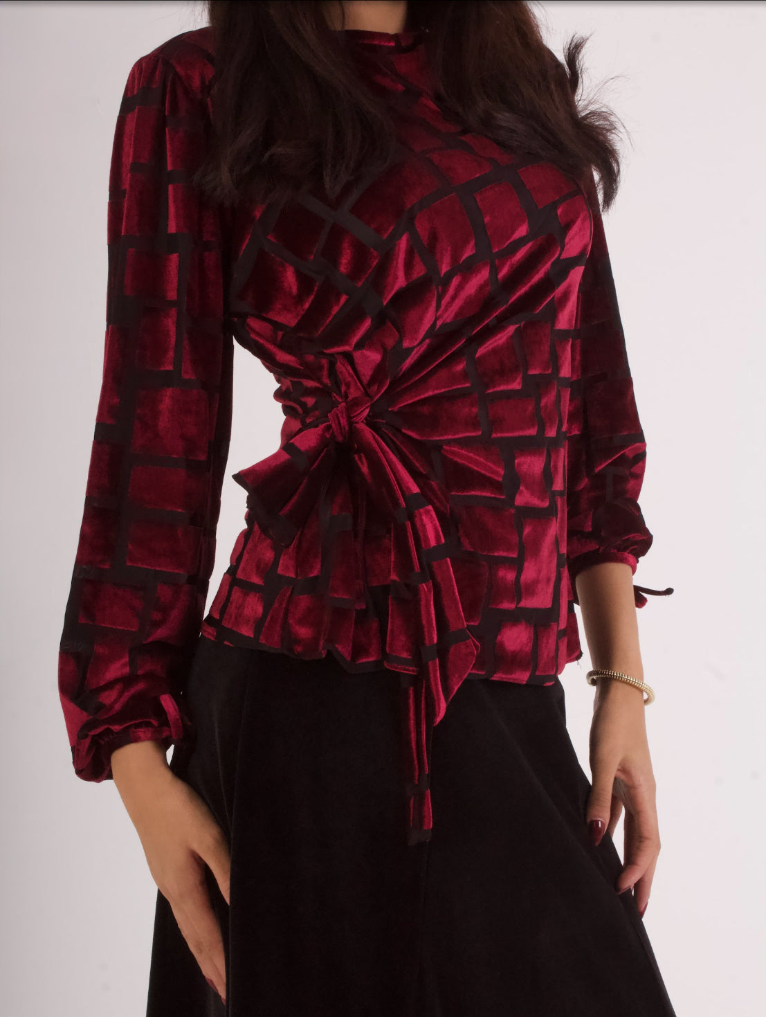 Cubed Velvet Side-Tied Blouse
