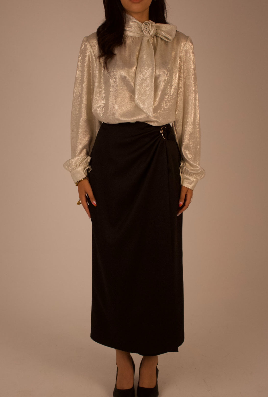 Shimmery Blouse with Flower Collar