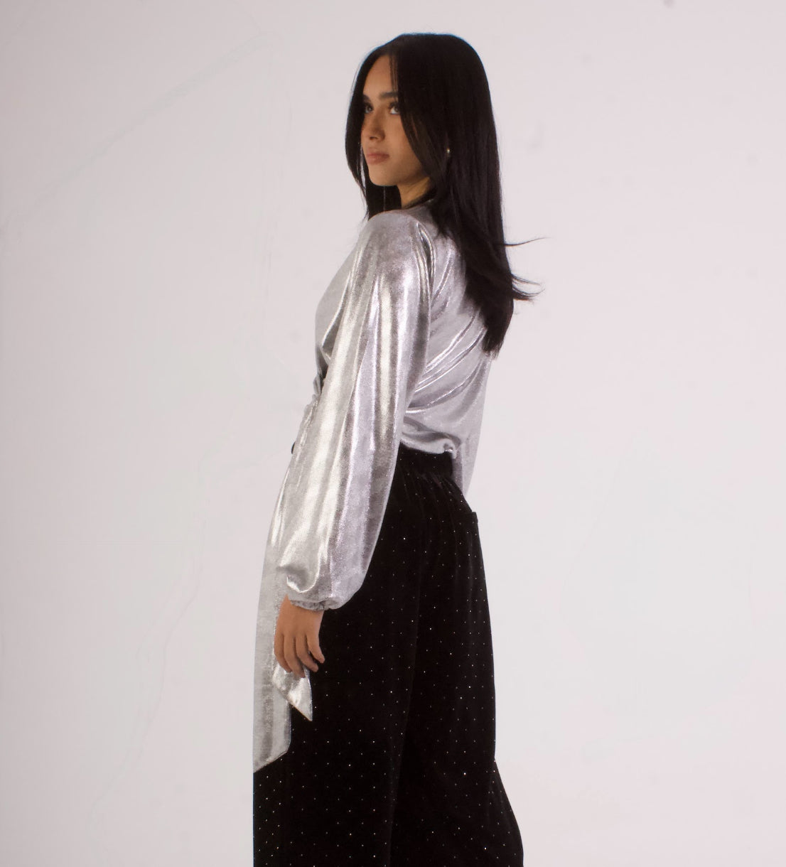 Shimmery Satin Wrap Blouse