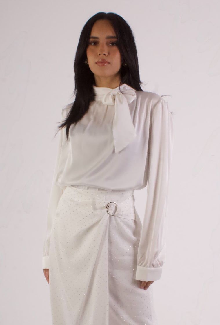 Bow Button Satin Blouse