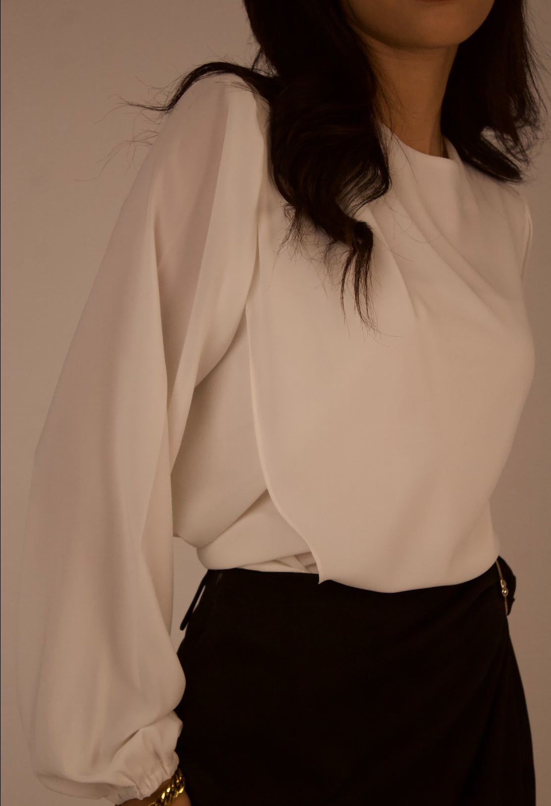 Shoulder-Pleated Chiffon Blouse