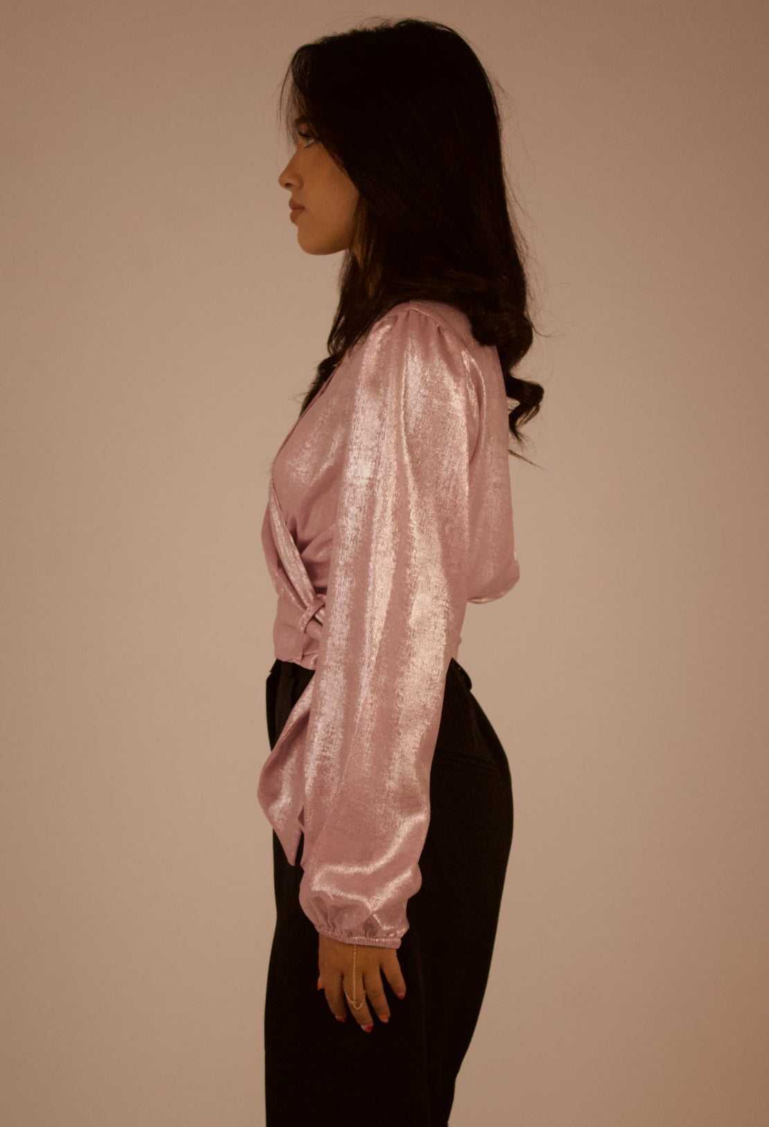 Shimmery Satin Wrap Blouse