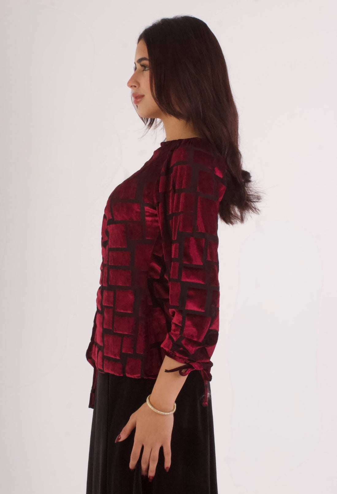 Cubed Velvet Side-Tied Blouse