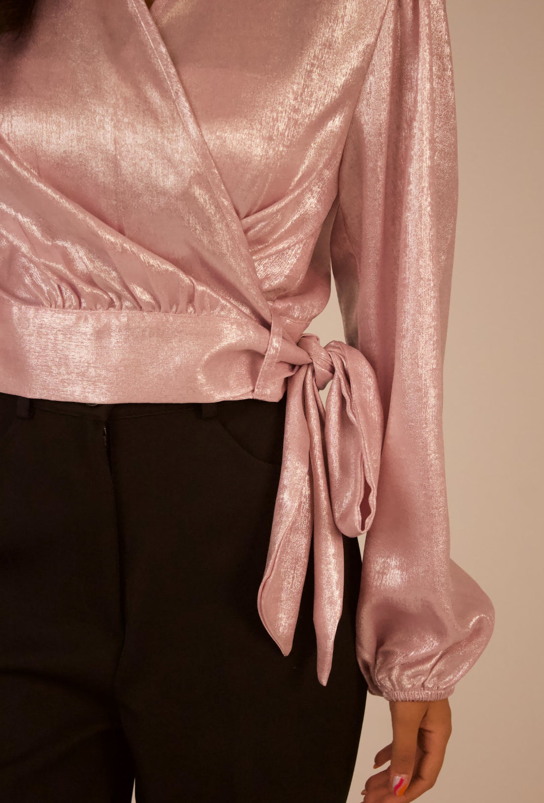 Shimmery Satin Wrap Blouse