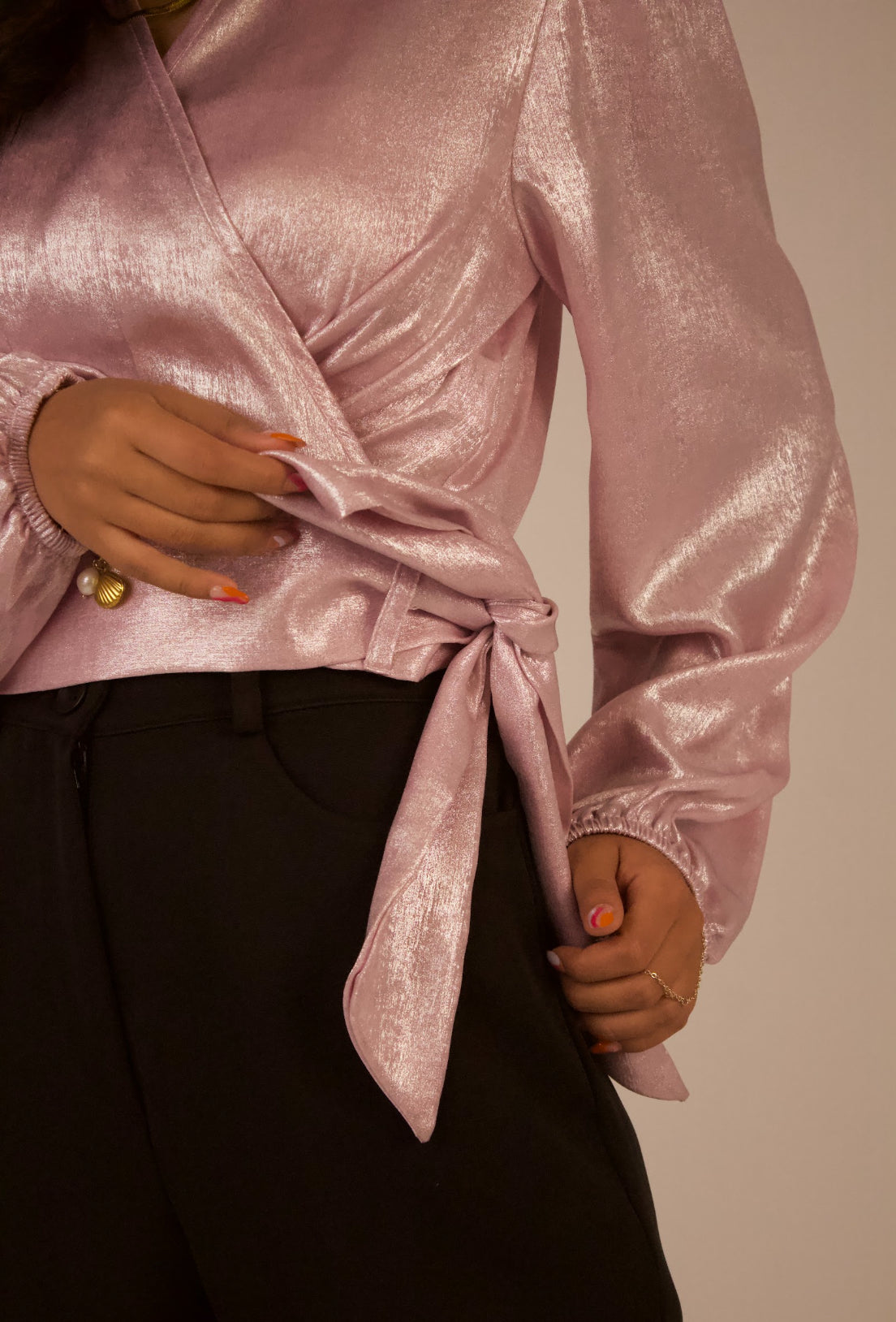 Shimmery Satin Wrap Blouse