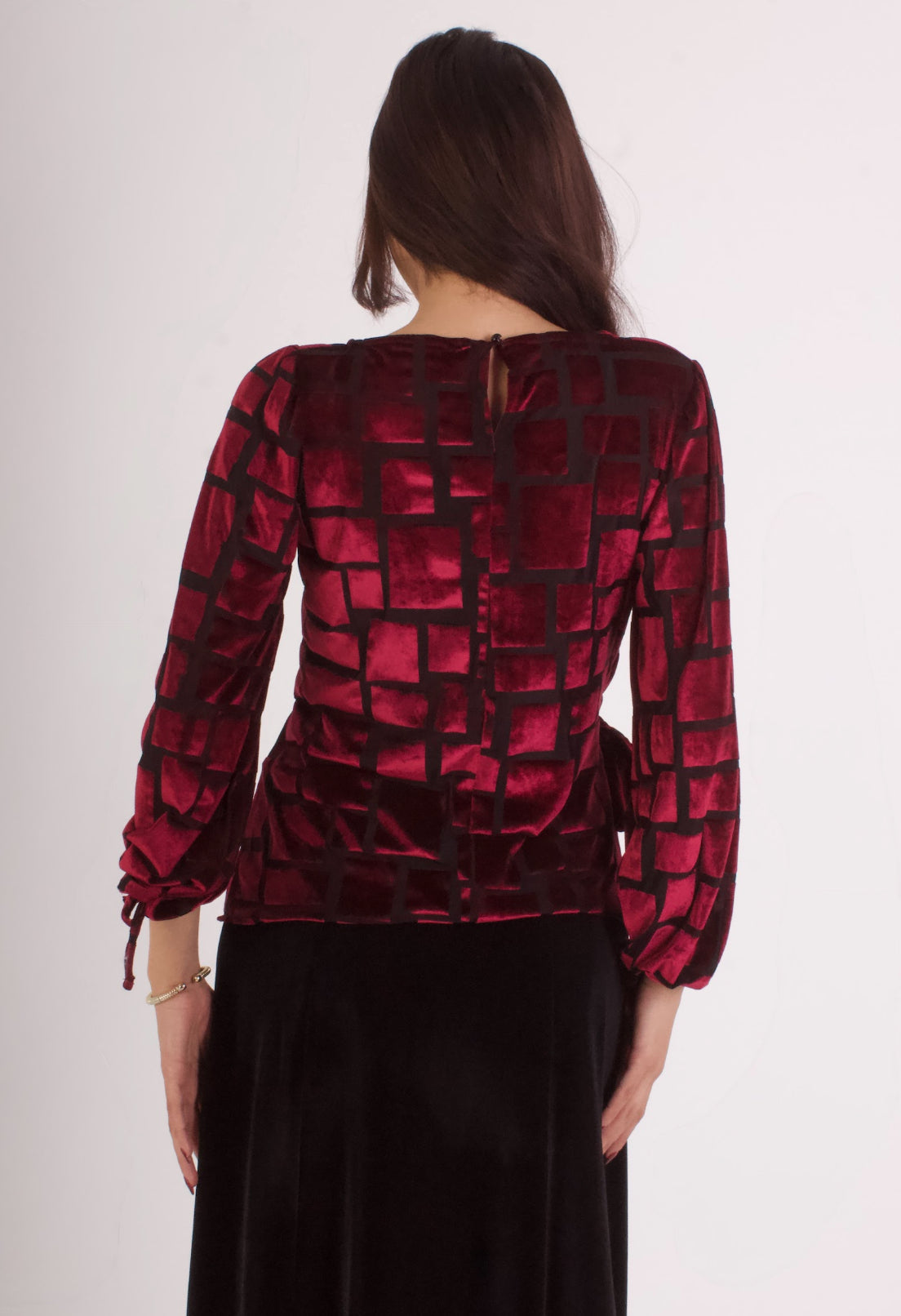 Cubed Velvet Side-Tied Blouse