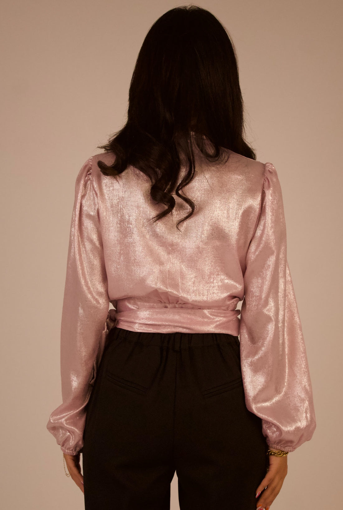 Shimmery Satin Wrap Blouse
