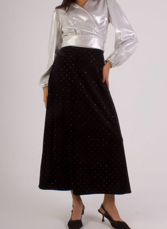 Rhinestone Velvet Skirt