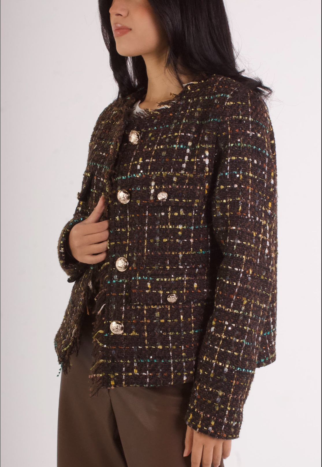 Tweed Jacket with Distressed Edges