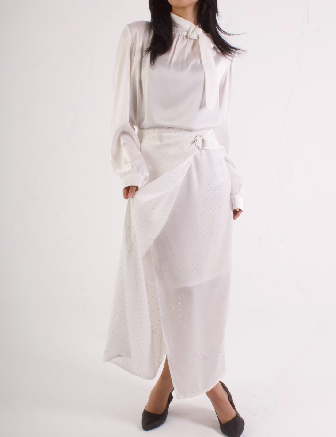 Rhinestone Satin Skirt with Buckle