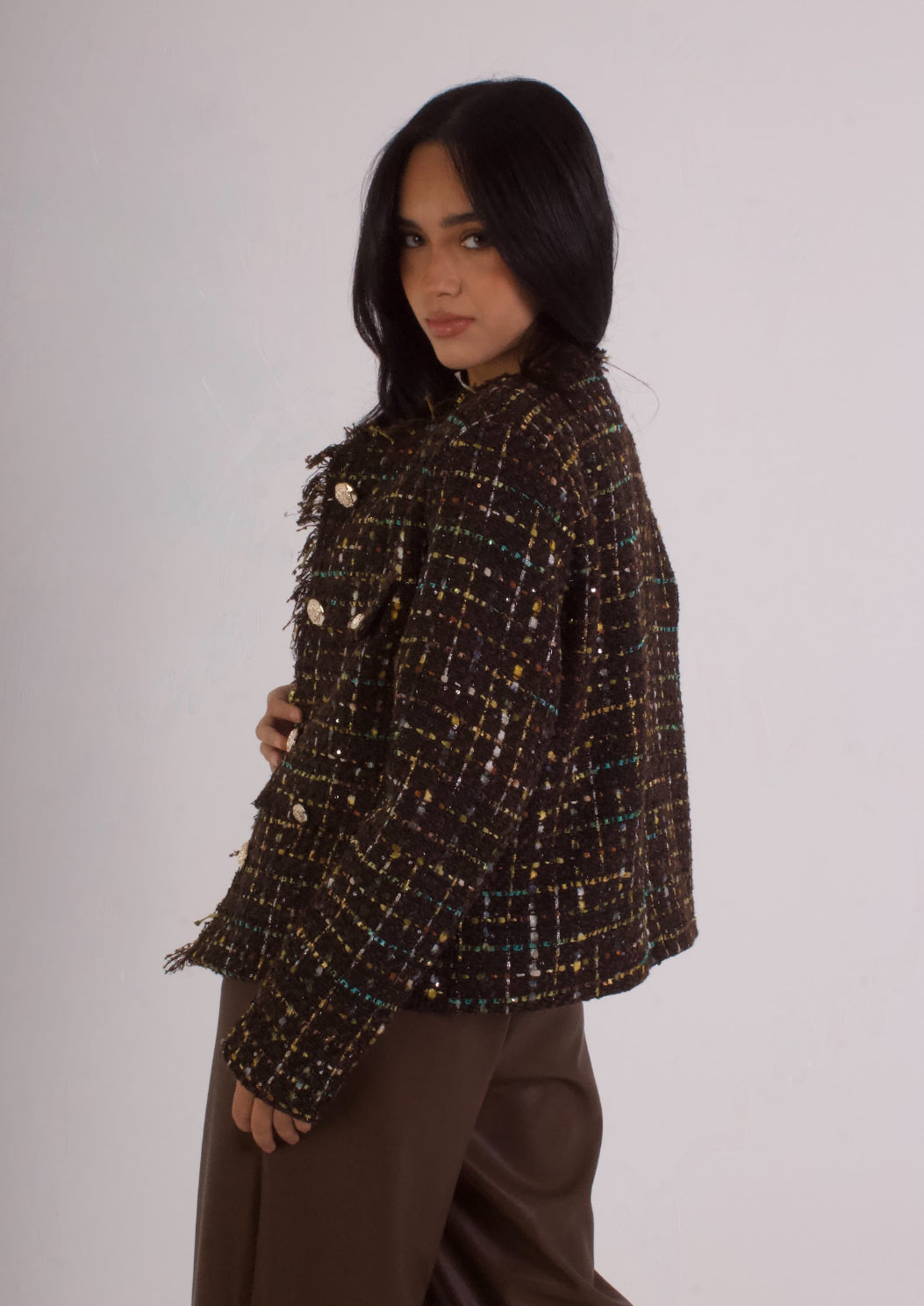 Tweed Jacket with Distressed Edges