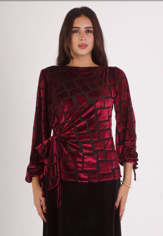 Cubed Velvet Side-Tied Blouse