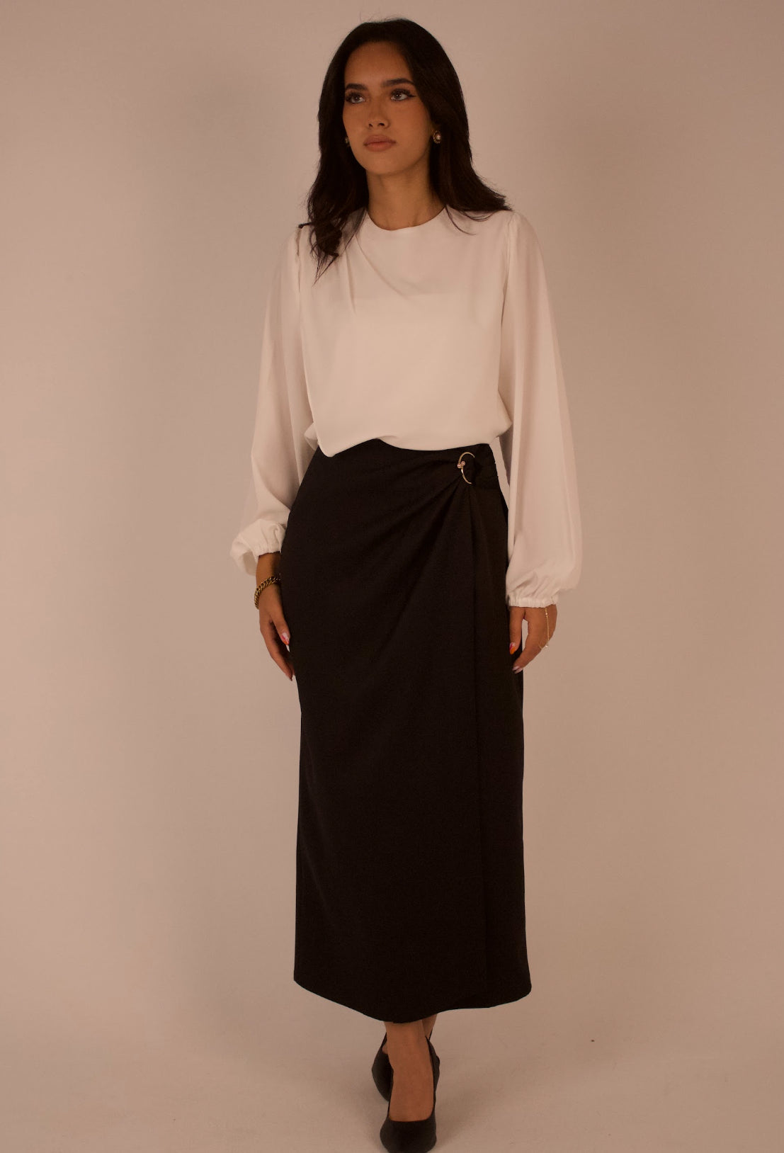 Shoulder-Pleated Satin Blouse