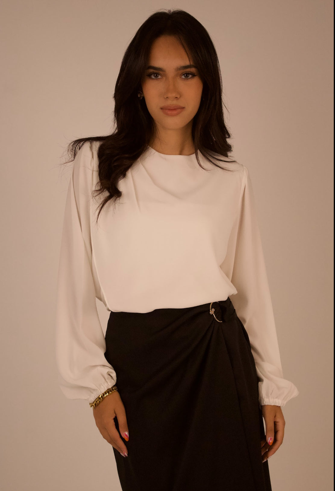 Shoulder-Pleated Satin Blouse