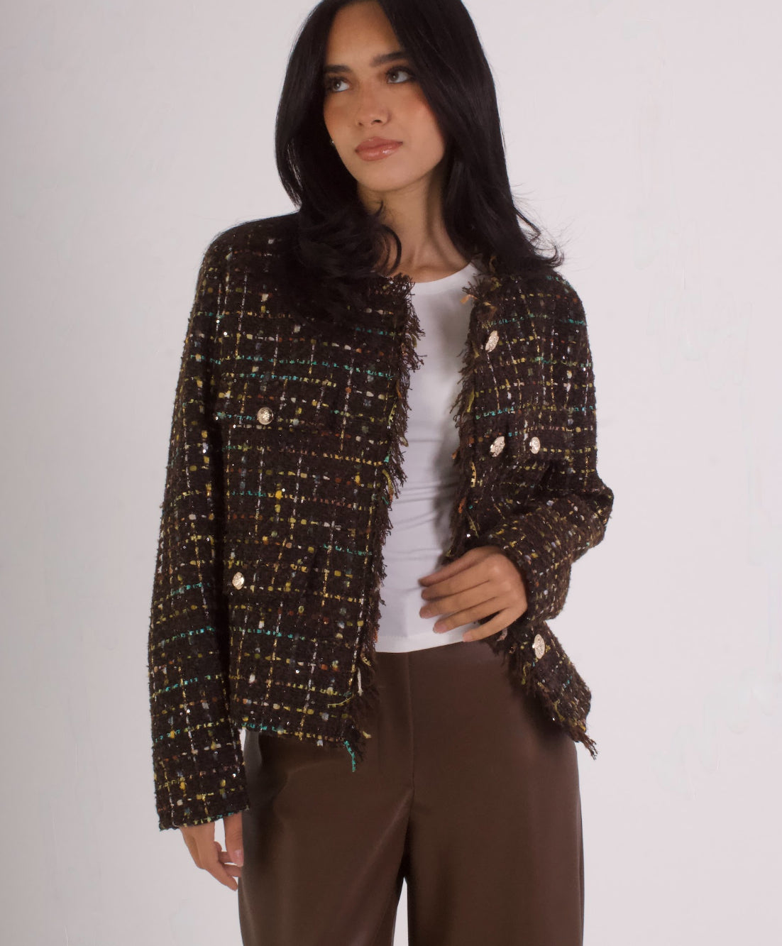 Tweed Jacket with Distressed Edges